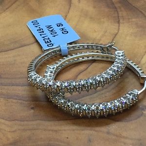 Elegant Diamond Hoop Earrings In white Gold